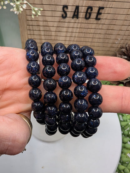 Blue Sandstone 8mm Beaded Bracelet