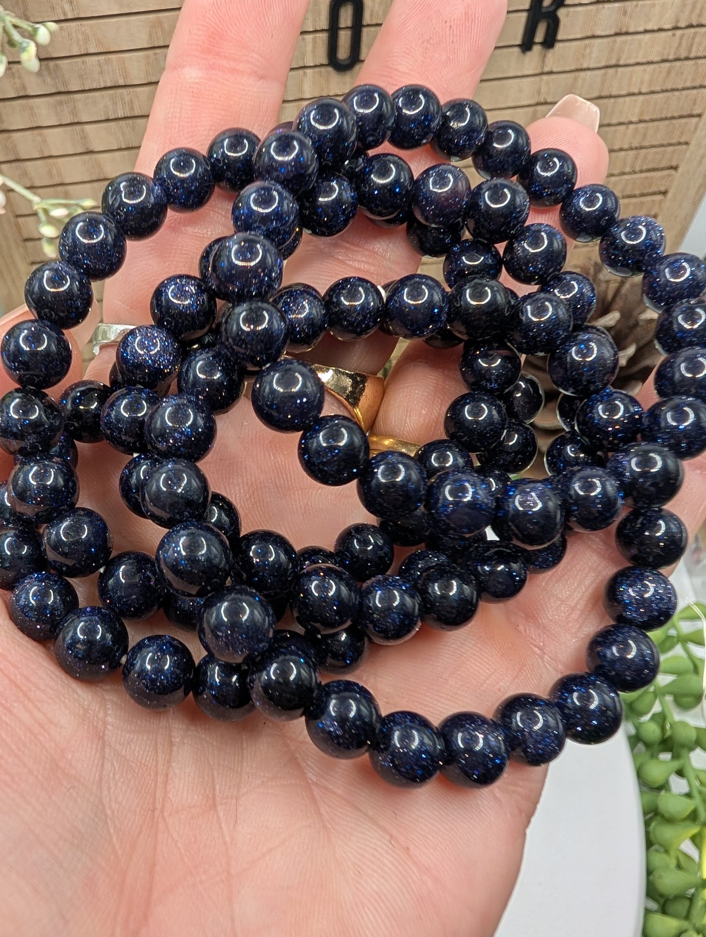 Blue Sandstone 8mm Beaded Bracelet