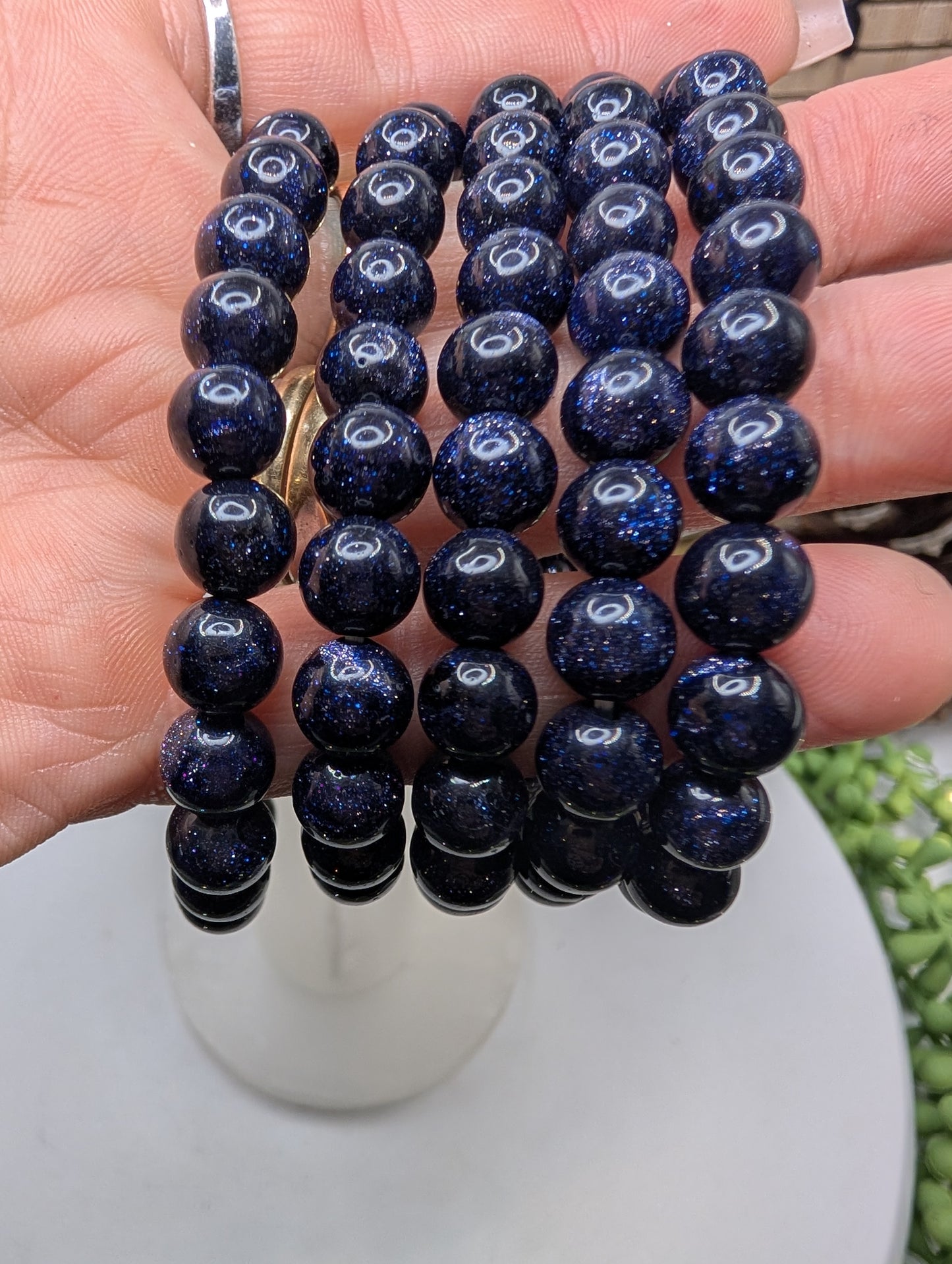 Blue Sandstone 8mm Beaded Bracelet