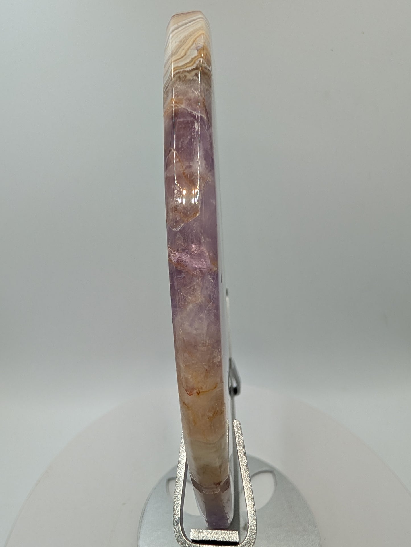 Chevron Amethyst & Banded Agate Crescent Moon On Stand