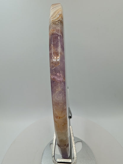 Chevron Amethyst & Banded Agate Crescent Moon On Stand