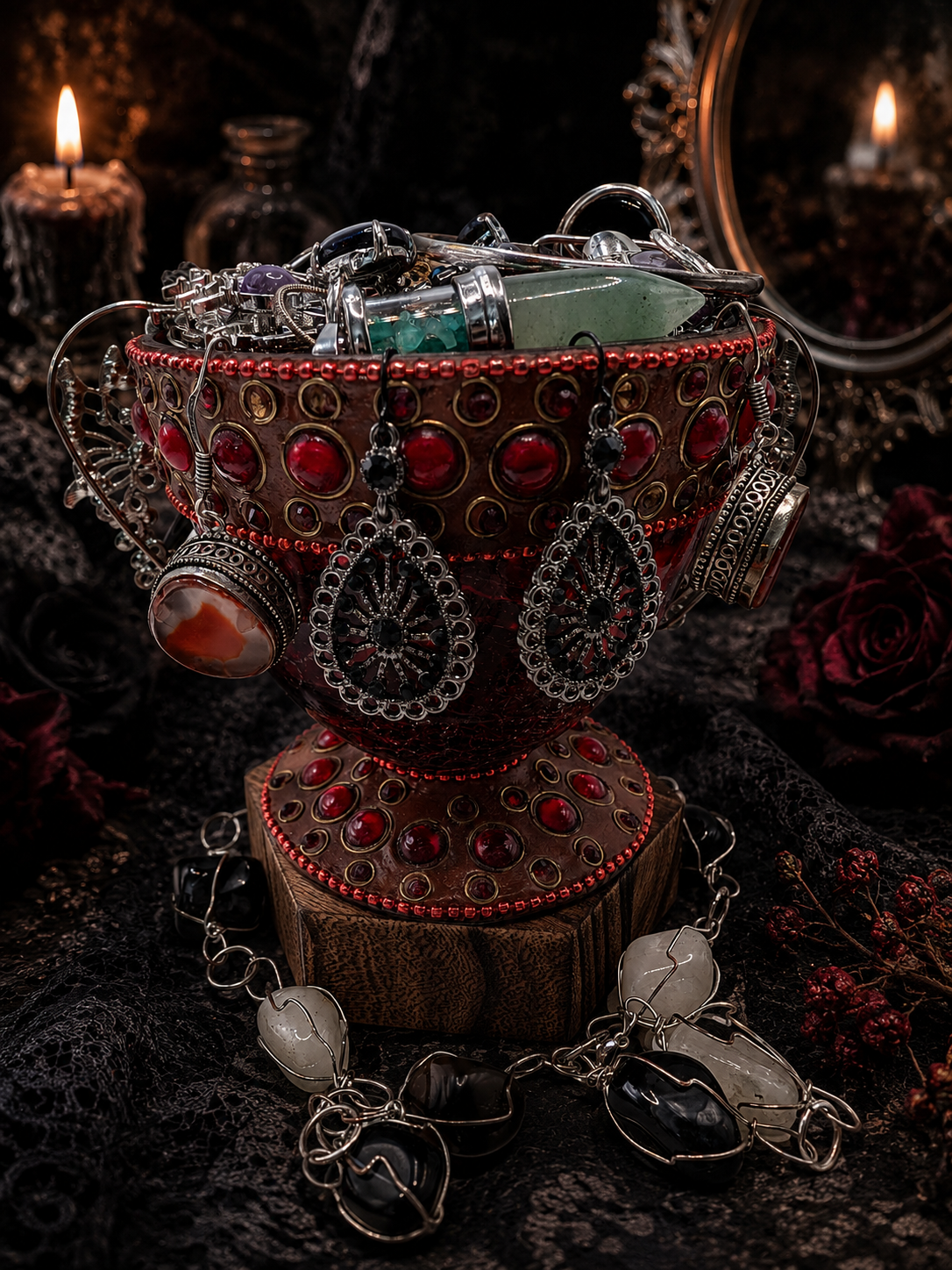 Crimson Cathedral Jewelry Jar