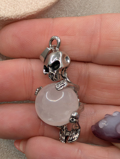 Silver Skeleton Crystal Sphere Pendants - Natural Stone Necklace