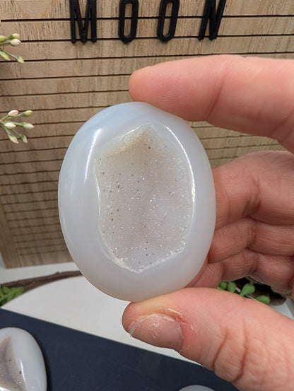 Druzy Agate Palm Stone with Sugar Quartz Center