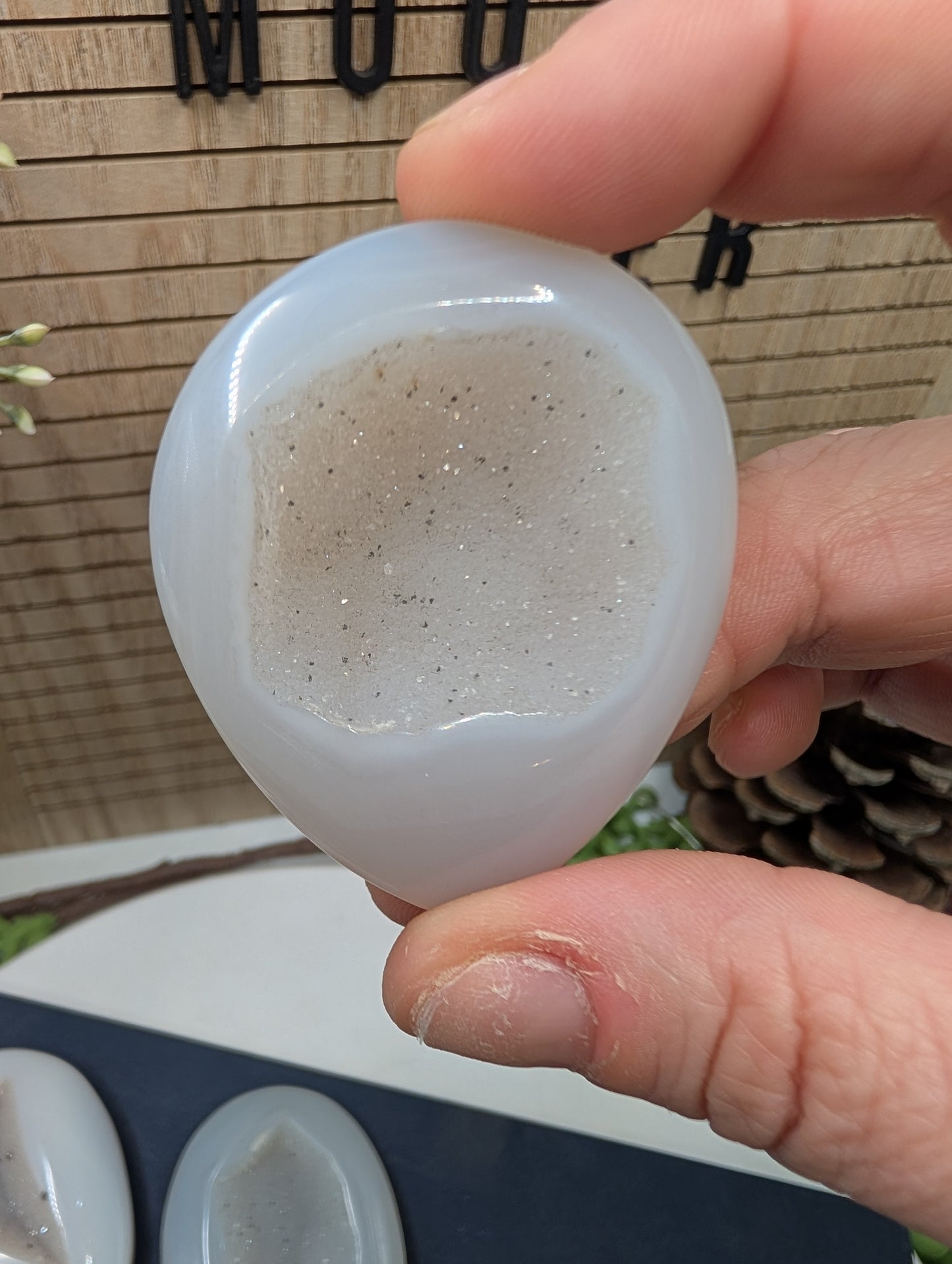 Druzy Agate Palm Stone with Sugar Quartz Center