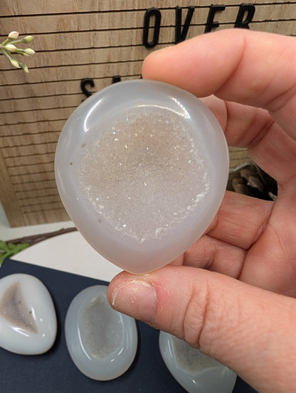Druzy Agate Palm Stone with Sugar Quartz Center