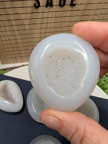Druzy Agate Palm Stone with Sugar Quartz Center