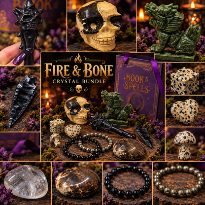 Fire & Bone Crystal Bundle | Obsidian, Jasper, Jade, Opal & Pyrite