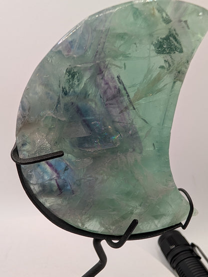Green Fluorite Crescent Moon Set on Zodiac Stands