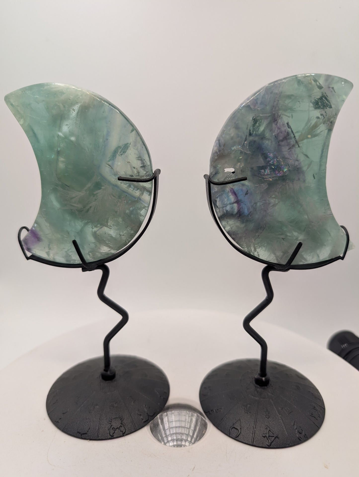 Green Fluorite Crescent Moon Set on Zodiac Stands