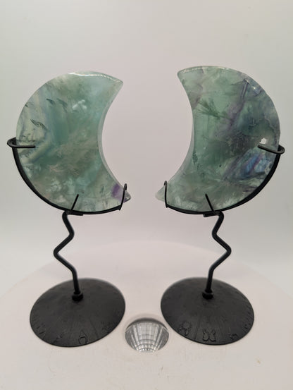 Green Fluorite Crescent Moon Set on Zodiac Stands