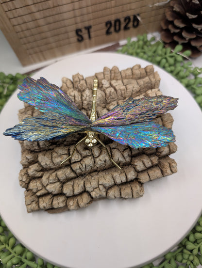 Kyanite Dragonfly Sculpture with Feathered Kyanite Wings