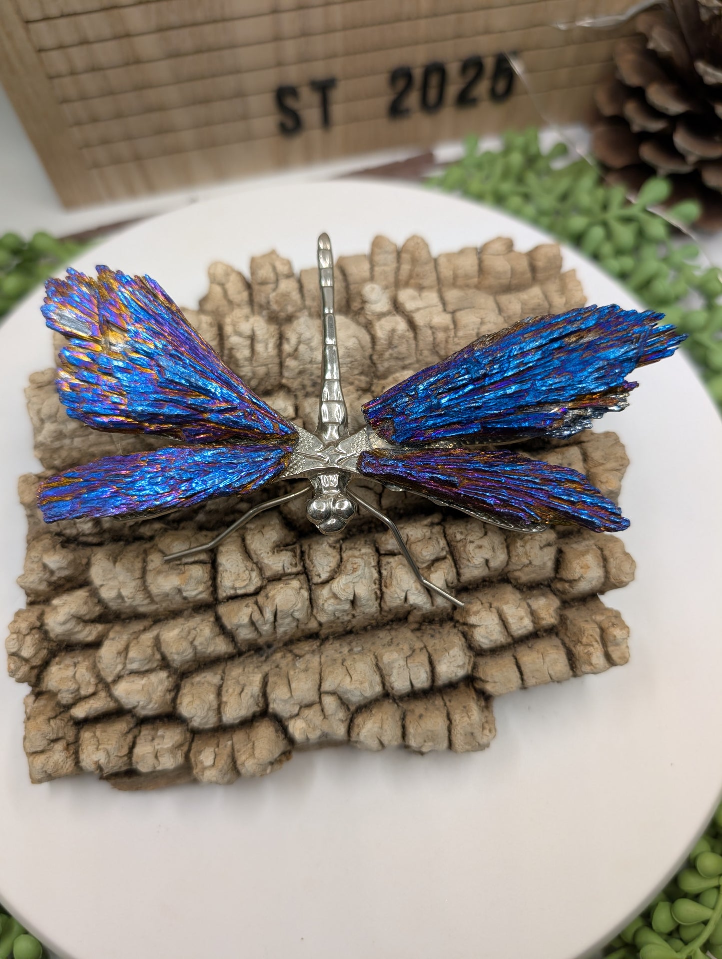 Kyanite Dragonfly Sculpture with Feathered Kyanite Wings