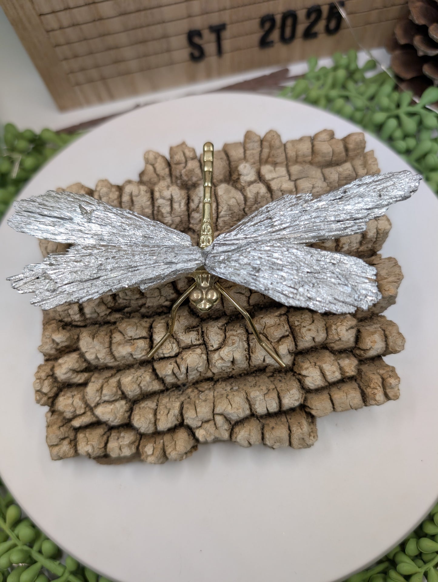 Kyanite Dragonfly Sculpture with Feathered Kyanite Wings