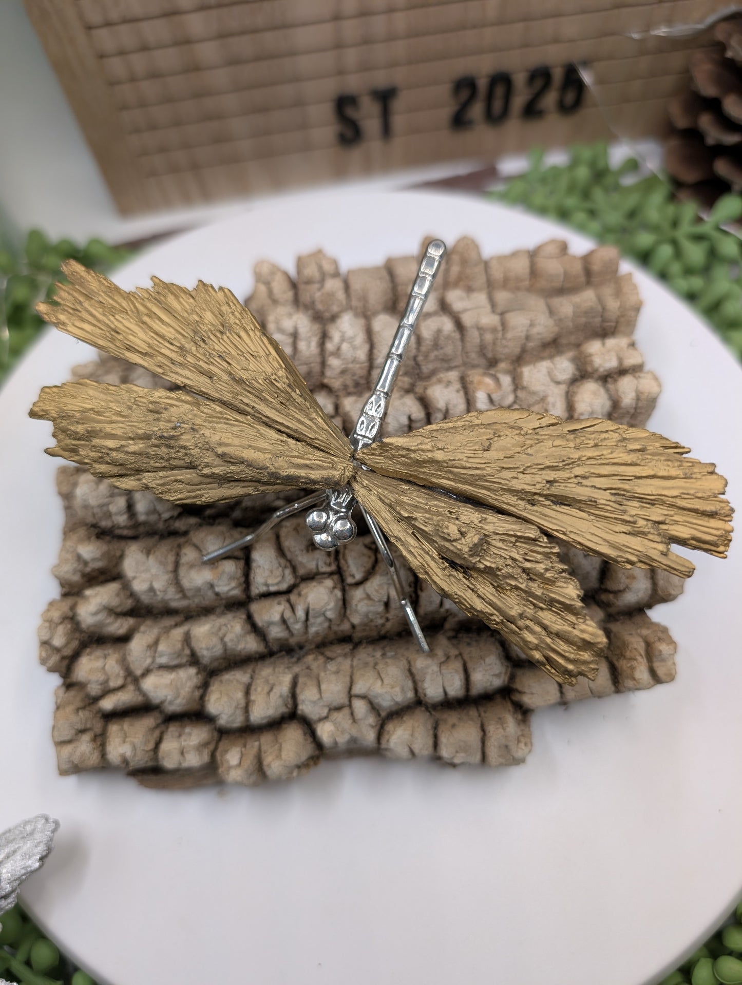 Kyanite Dragonfly Sculpture with Feathered Kyanite Wings