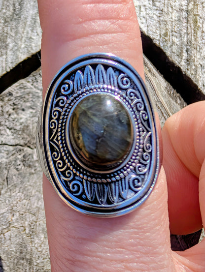 Natural Labradorite Adjustable Rings