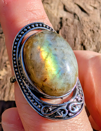 Natural Labradorite Adjustable Rings