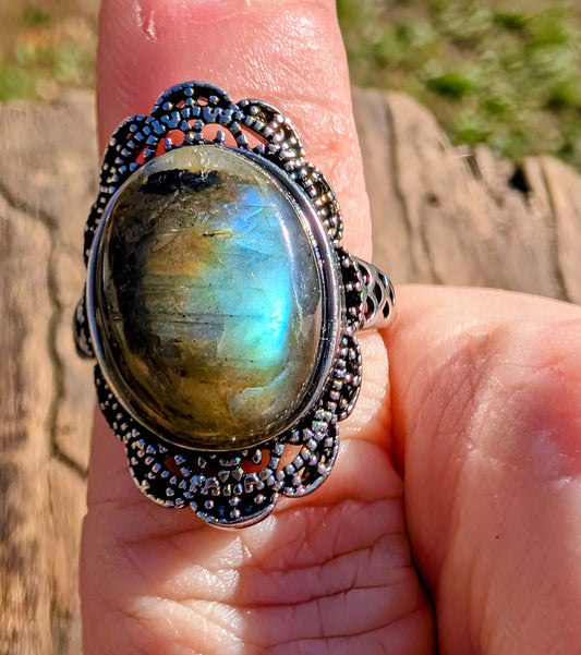 Natural Labradorite Adjustable Rings