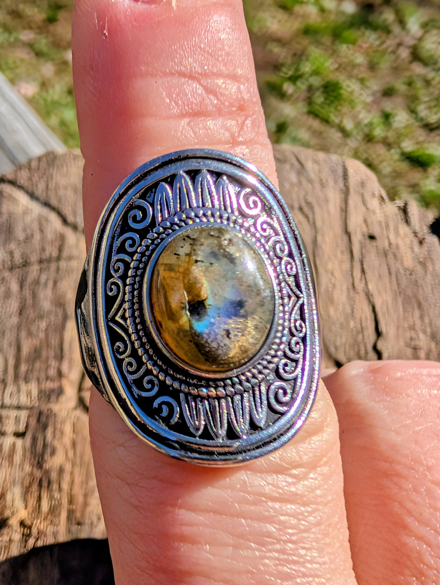 Natural Labradorite Adjustable Rings