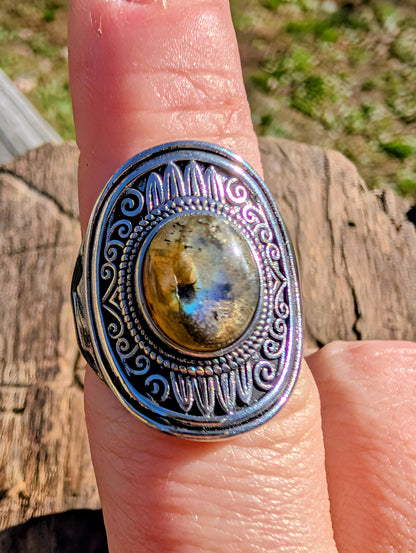 Natural Labradorite Adjustable Rings
