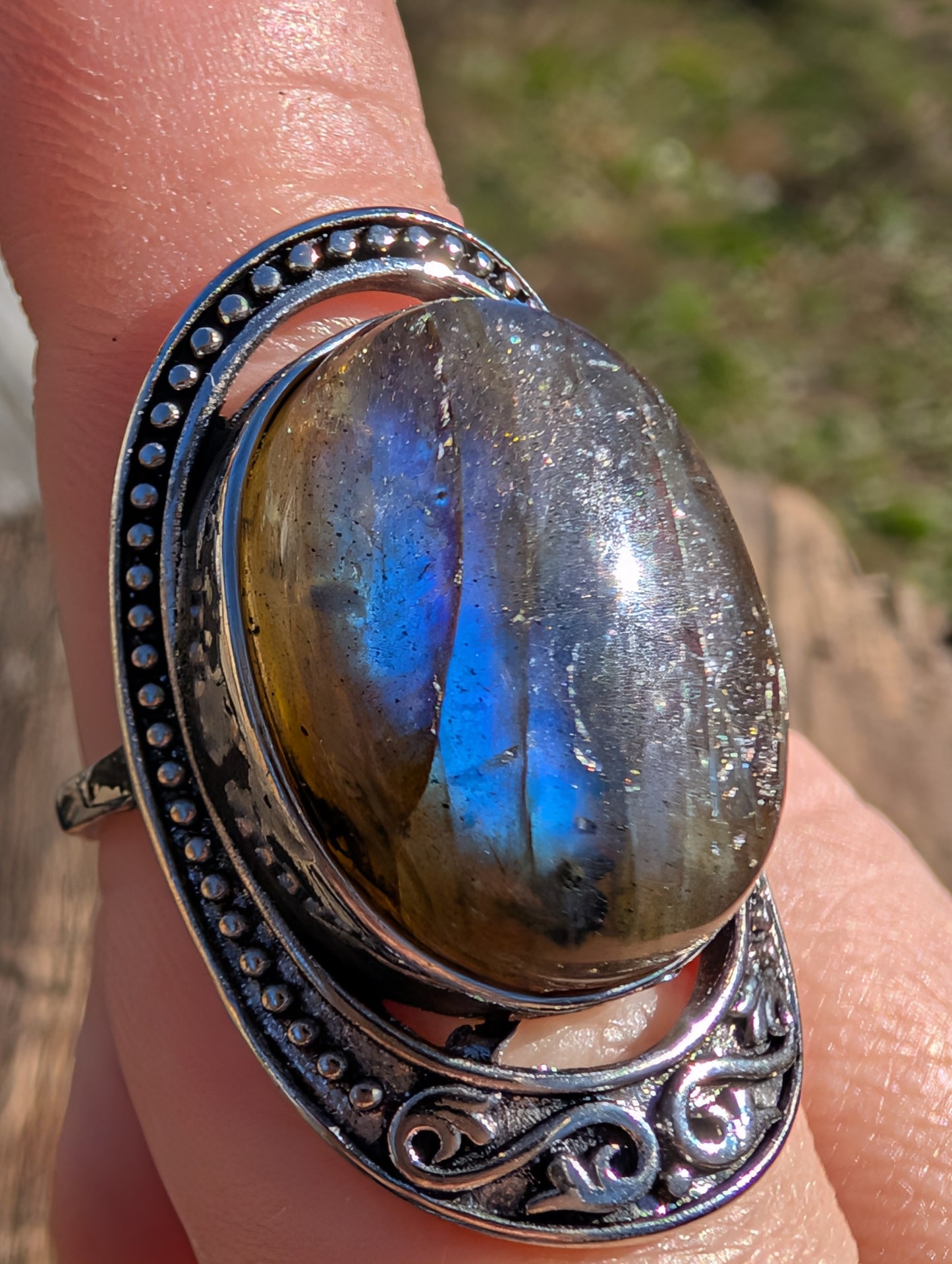 Natural Labradorite Adjustable Rings