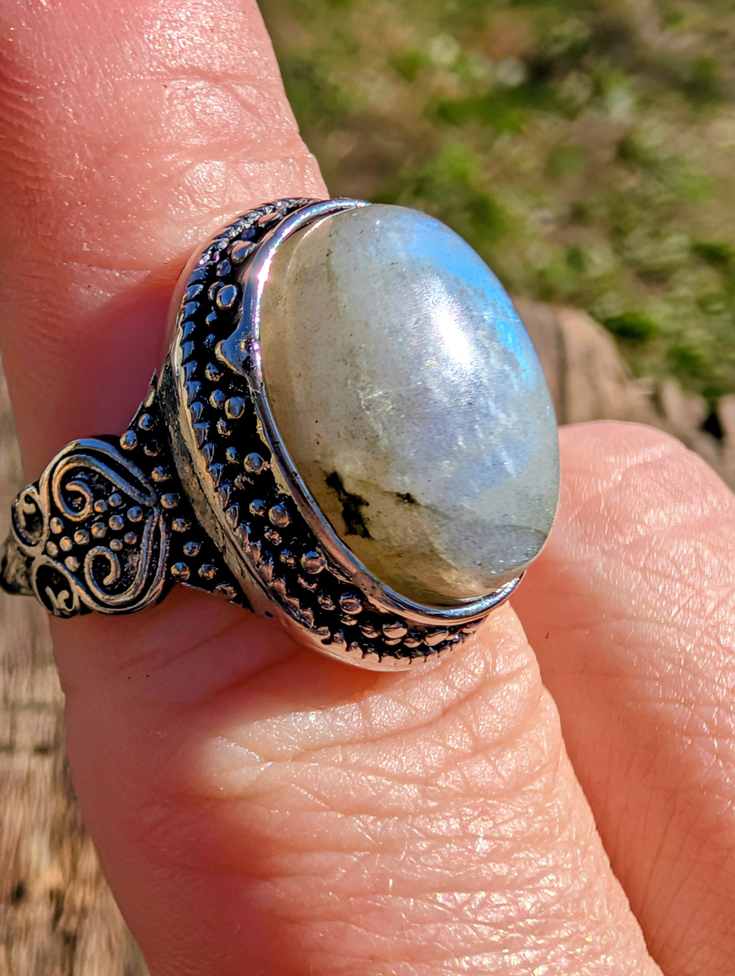Natural Labradorite Adjustable Rings