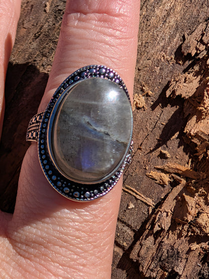 Natural Labradorite Adjustable Rings