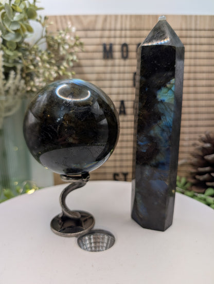 Labradorite Sphere w/ Stand & Tower - Bundle