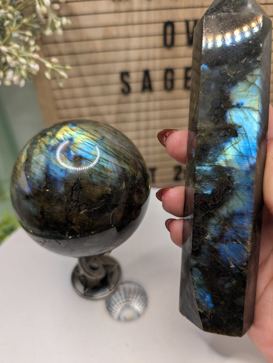 Labradorite Sphere w/ Stand & Tower - Bundle