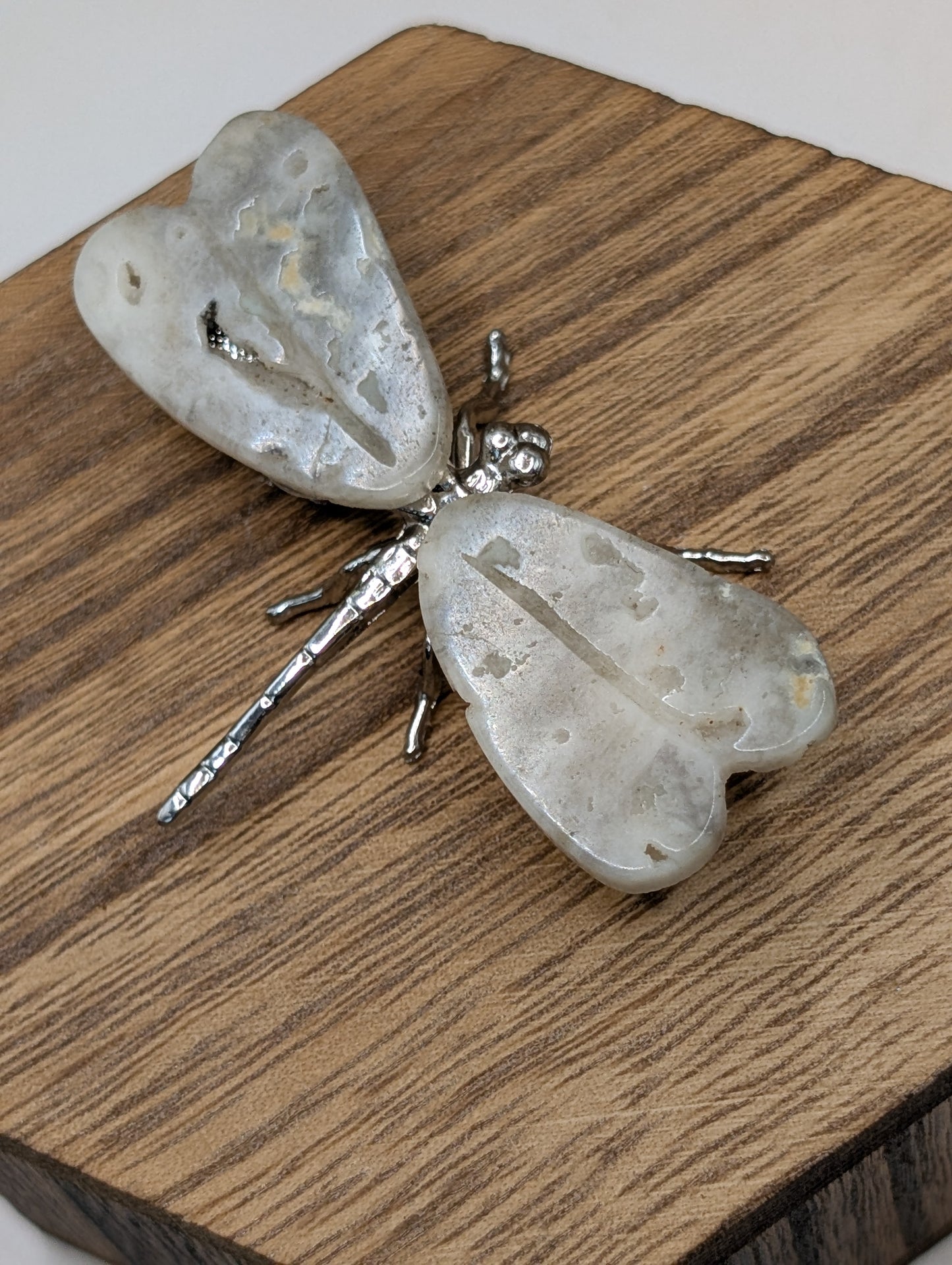 Mini Natural Stone Dragonfly on Silver Body