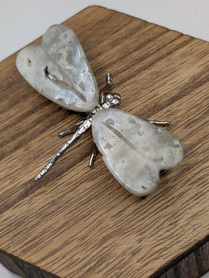 Mini Natural Stone Dragonfly on Silver Body