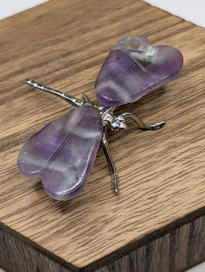 Mini Natural Stone Dragonfly on Silver Body
