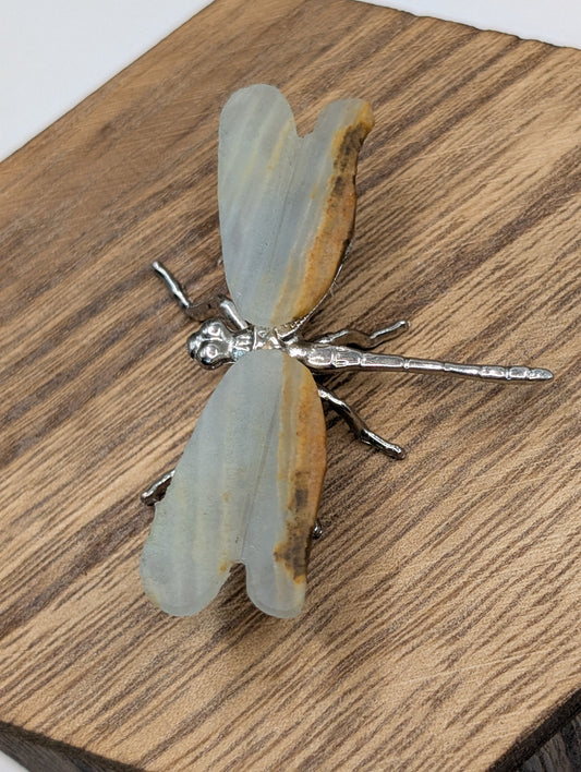 Mini Natural Stone Dragonfly on Silver Body