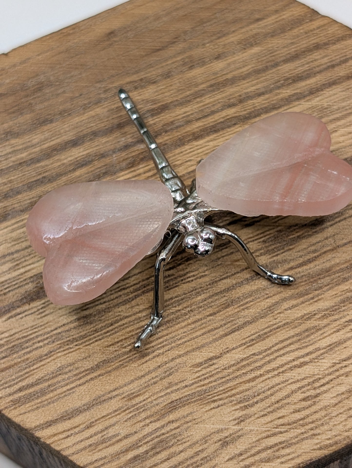 Mini Natural Stone Dragonfly on Silver Body