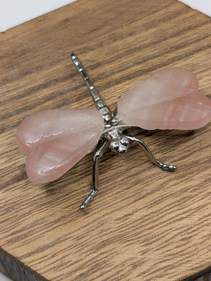 Mini Natural Stone Dragonfly on Silver Body