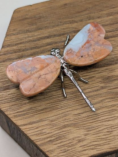 Mini Natural Stone Dragonfly on Silver Body