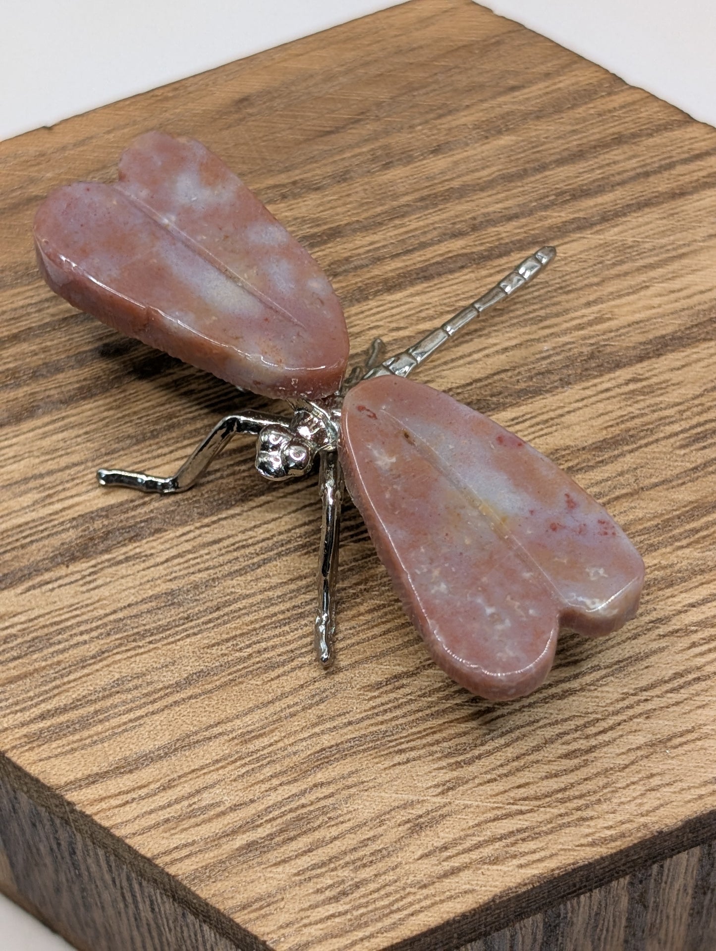 Mini Natural Stone Dragonfly on Silver Body