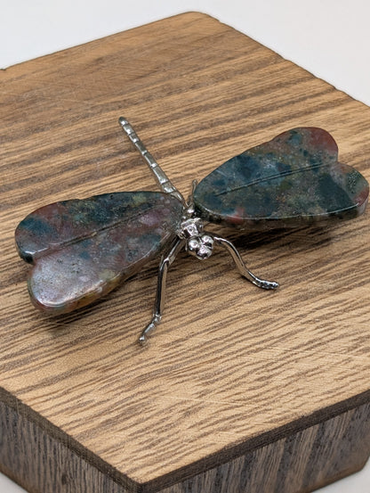 Mini Natural Stone Dragonfly on Silver Body