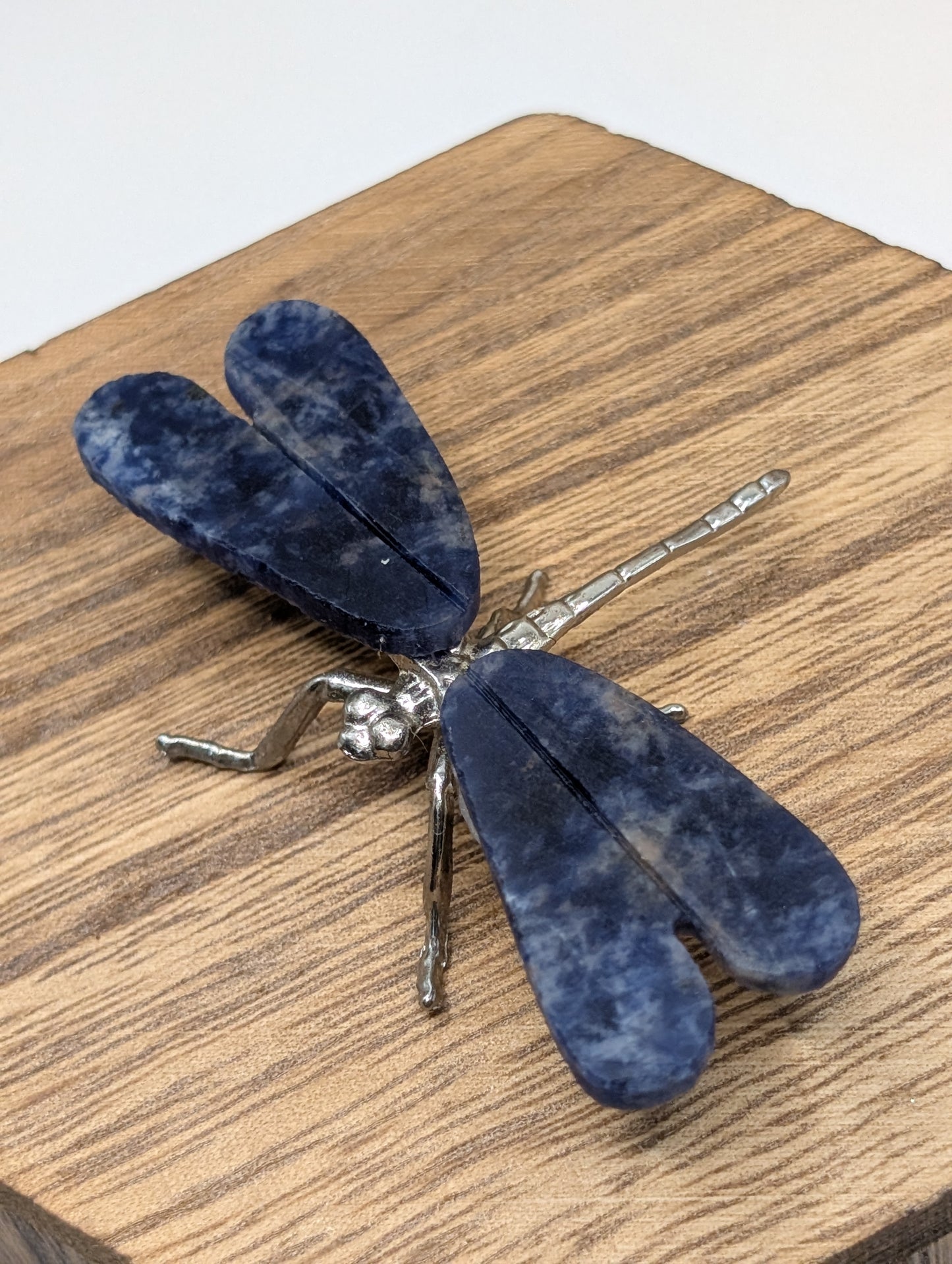 Mini Natural Stone Dragonfly on Silver Body
