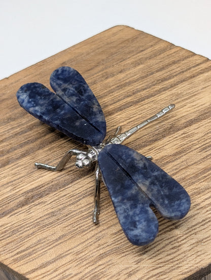 Mini Natural Stone Dragonfly on Silver Body