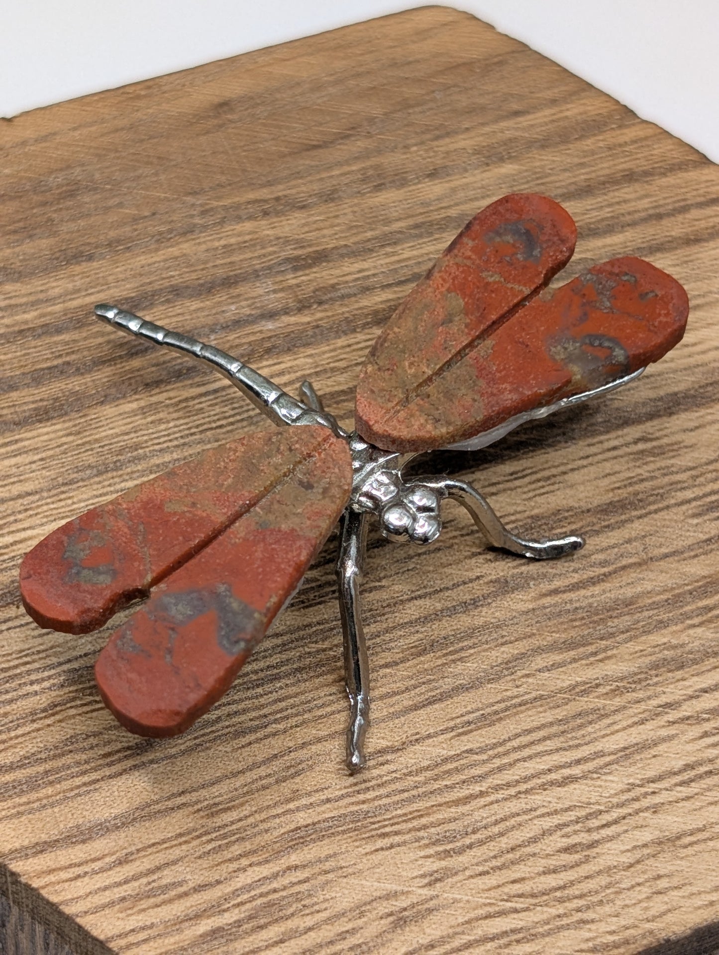Mini Natural Stone Dragonfly on Silver Body