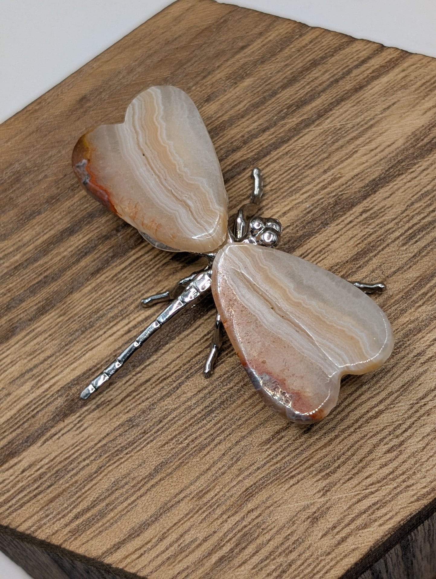 Mini Natural Stone Dragonfly on Silver Body