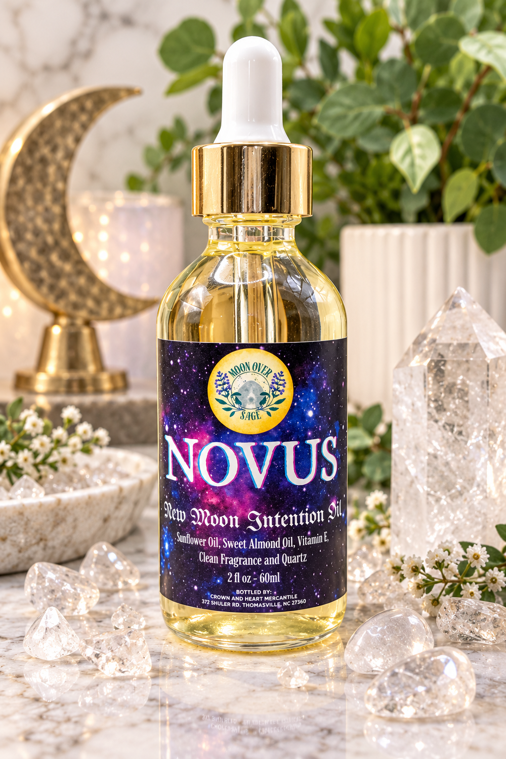 NOVUS New Moon Intention Oil infused with Clear Quartz by Moon Over Sage