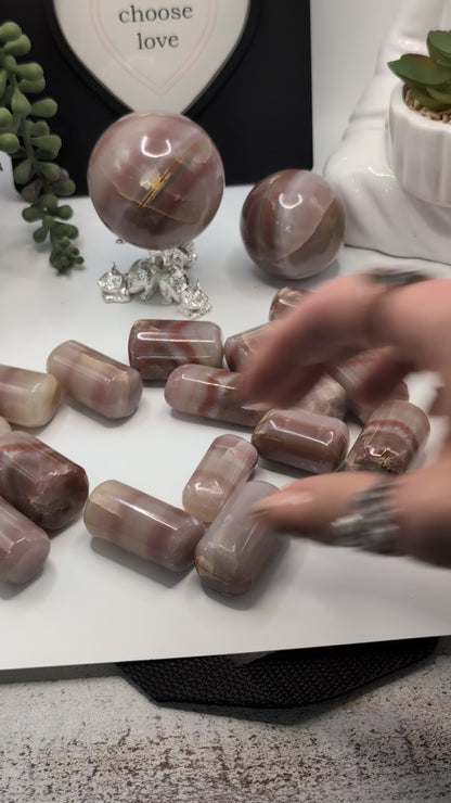 Pink Banded Onyx "Barrel Shaped" Tumbles - High Quality Stones from Pakistan - Extremely Rare Shape!