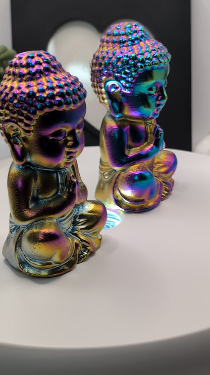 Titanium Aura Quartz Buddha Statue - Beautiful Rainbow of Colors!
