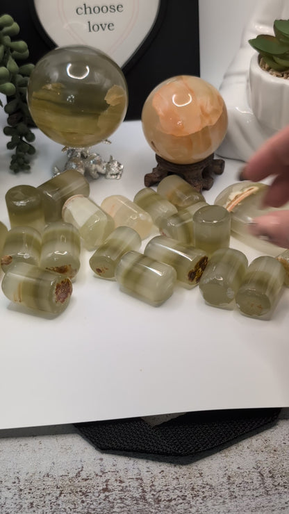 Green Onyx "Barrel Shaped" Tumbles - Extremely Unique Shape - High Quality Stones!