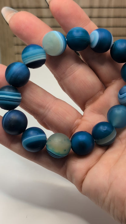 Gobi Agate 14mm Beaded Bracelet - Blue (Dyed)