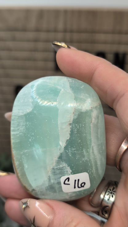 Pistachio Calcite Palm Stones - Gorgeous HQ Stones from Pakistan