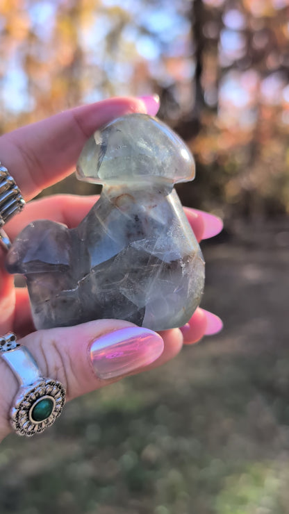 Blue-Green Fluorite Double Mushroom - Crystal Carving