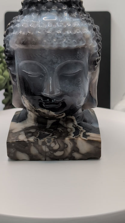 Volcano Agate Buddha Bust Carving - Huge Statement Piece! Excellent UV Reaction!